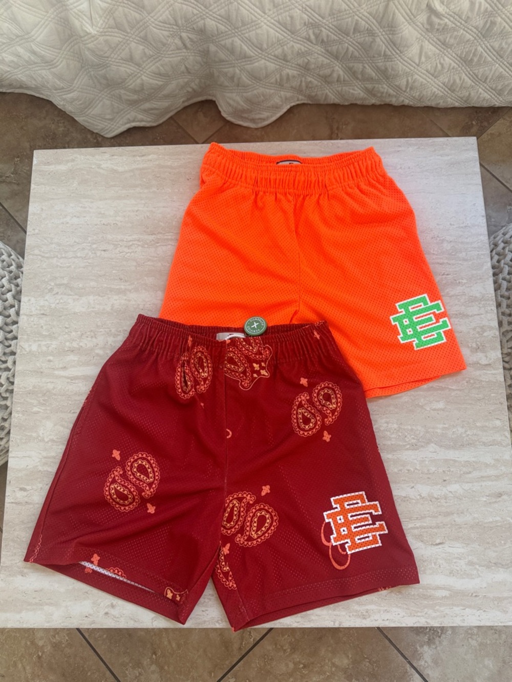 Pack of 2 Eric Emmanuel - Orange and Burgundy Mesh Athletic Shorts with Logo